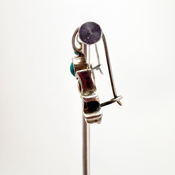 VTG Sterling Silver 925 Turquoise Bow Design Dangle Earrings 1.25" Length - Picture 5 of 9